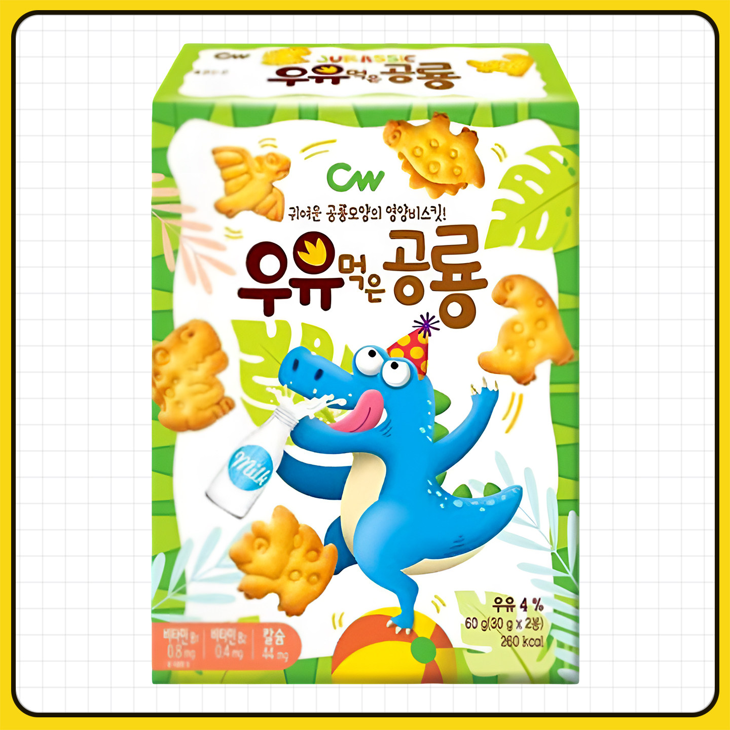青右恐龙型牛奶味饼干60g（含两袋）韩国进口情友cw儿童零食早餐