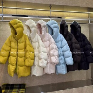茧型加厚白鸭绒外套 2024年冬新款 韩版 花苞连帽泡芙羽绒服女中长款