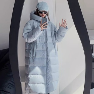 过膝保暖白鸭绒外套 2024冬新款 韩版 花苞帽连帽大被子羽绒服女长款