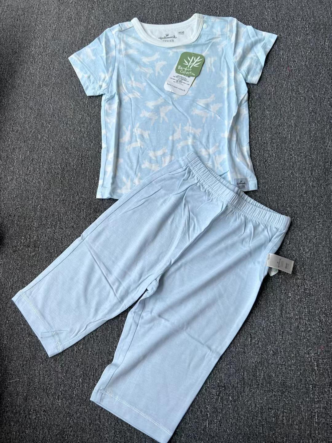 Hallmark贺曼春夏男宝男孩男婴儿竹纤维家居服短袖分体套装80码