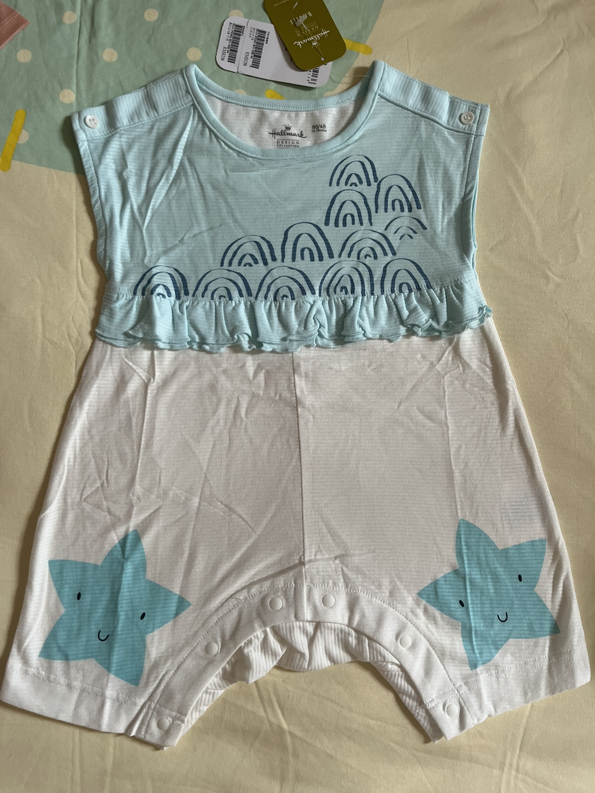 Hallmark贺曼夏季女婴儿宝宝新生儿假两件薄款纯棉短袖连体衣爬服