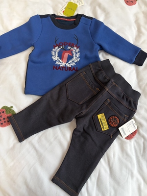 贺曼男女婴儿女宝宝周岁长袖上衣长裤分体套装加绒毛线圈夹棉80码