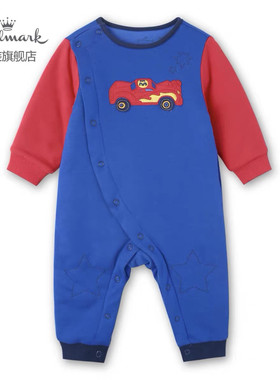 贺曼秋冬纯棉夹棉外出连体衣哈衣爬服连身衣男童装婴儿宝宝汽车73
