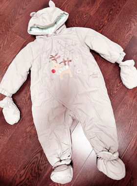 Hallmark贺曼冬季男女宝防风衣保暖夹棉连帽连体衣冲锋衣90码脚套