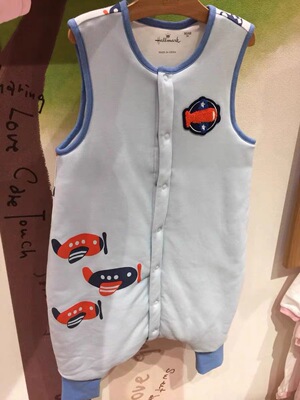 Hallmark贺曼男童宝宝秋冬纯棉夹棉小飞机无袖分腿睡袋防踢被按扣