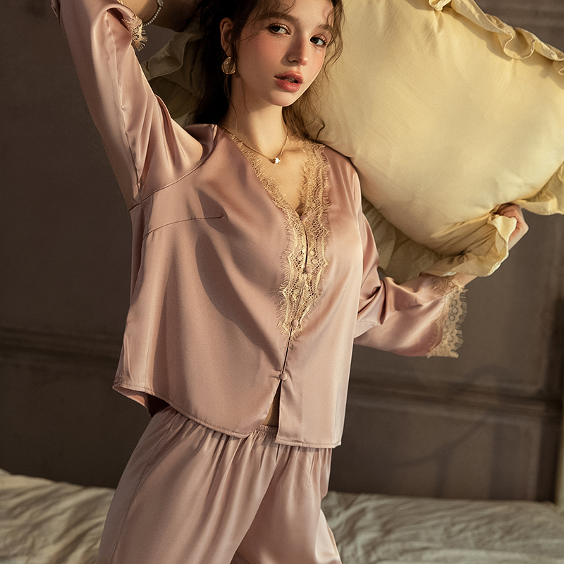 蕾丝睡衣真丝长袖家居服两件套装