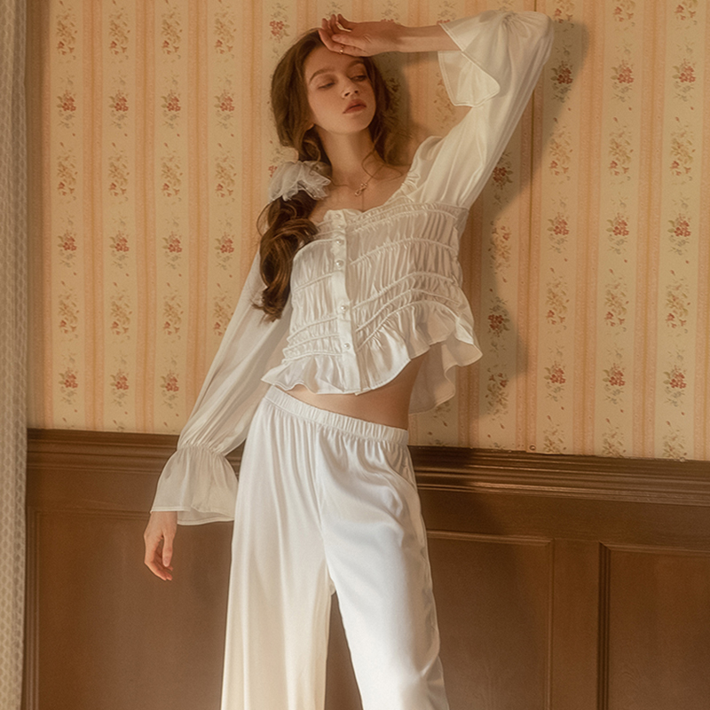 性感丝绸睡裙长袖家居服女