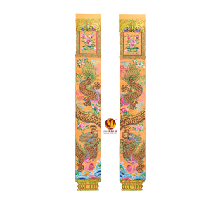 少林绣品潮绣手工刺绣佛幡经幡龙柱龙帐挂饰浮绣双龙对联厂家定制