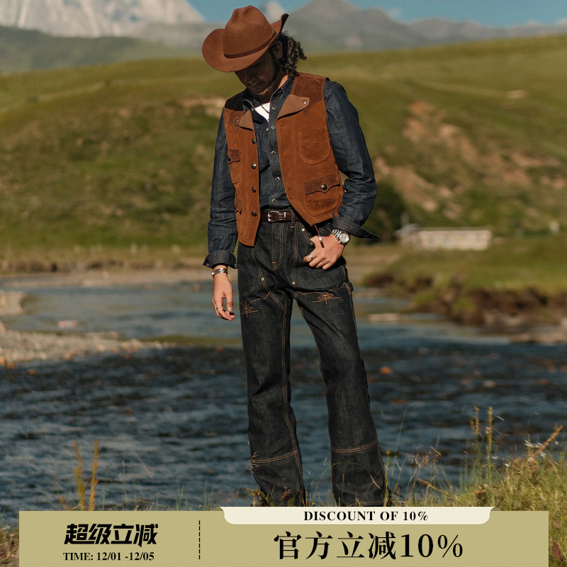 西部系列 16.4OZ西部伐木3.0微喇叭747绣花巴黎扣靴裤MBBCAR窄幅