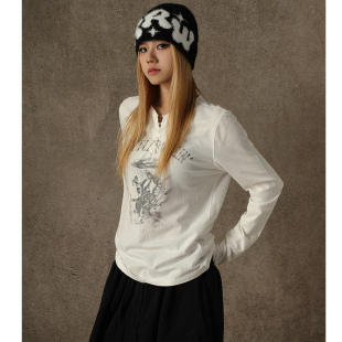 VTG系列170克SRV蓝调摇滚乐队棉麻袢扣亨利领长袖 MBBCAR窄幅 T恤