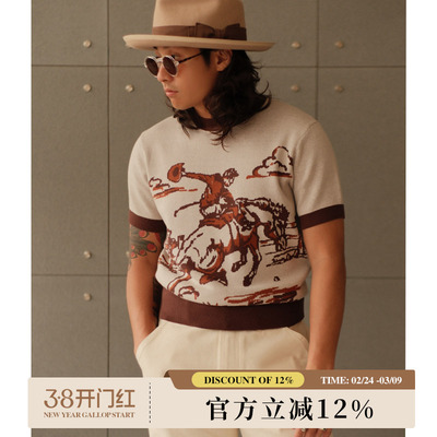 260G精梳棉高密针织衫西部系列牛仔骑马Rugged复古T恤MBBCAR窄幅