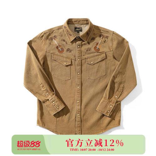 重工刺绣布鲁斯摇滚做旧衬衫