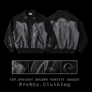 Mvc&Co.匠织 羊毛混纺800G毛呢Bolero西部绣花棒球夹克 LOT.307
