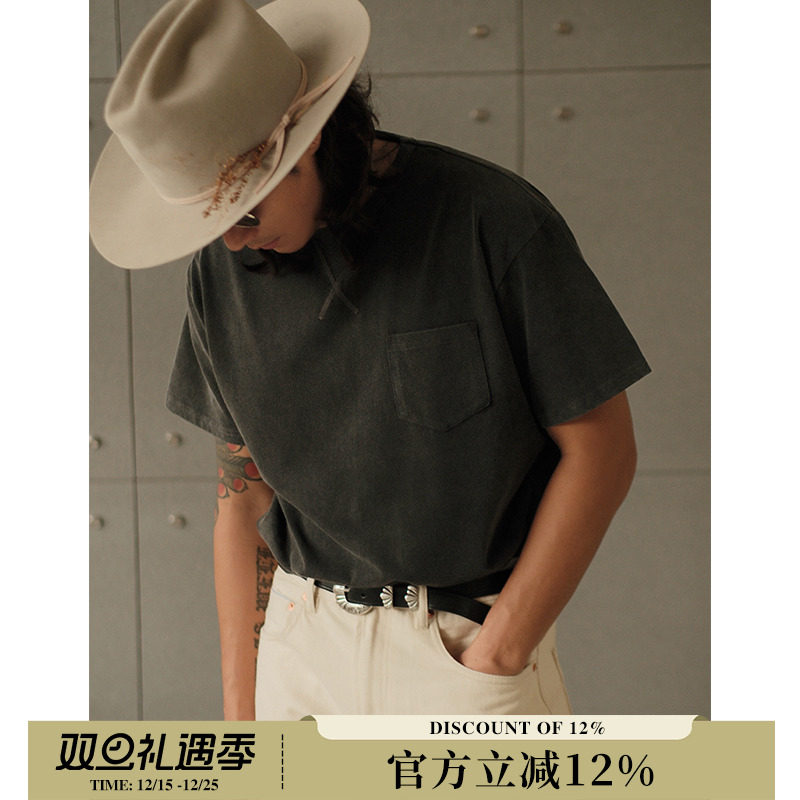 非食毛基础口袋运动花灰混纱软糯亲肤丝绒感短袖T恤 MBBCAR窄幅