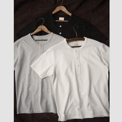 VTG系列230克32支双纱纯棉基础黑白灰亨利领衫短袖T恤 MBBCAR窄幅