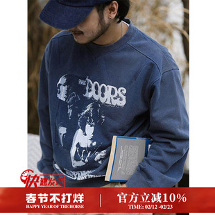 Used旧化系列迷幻摇滚大门乐队镂空水洗印花结构卫衣 MBBCAR窄幅