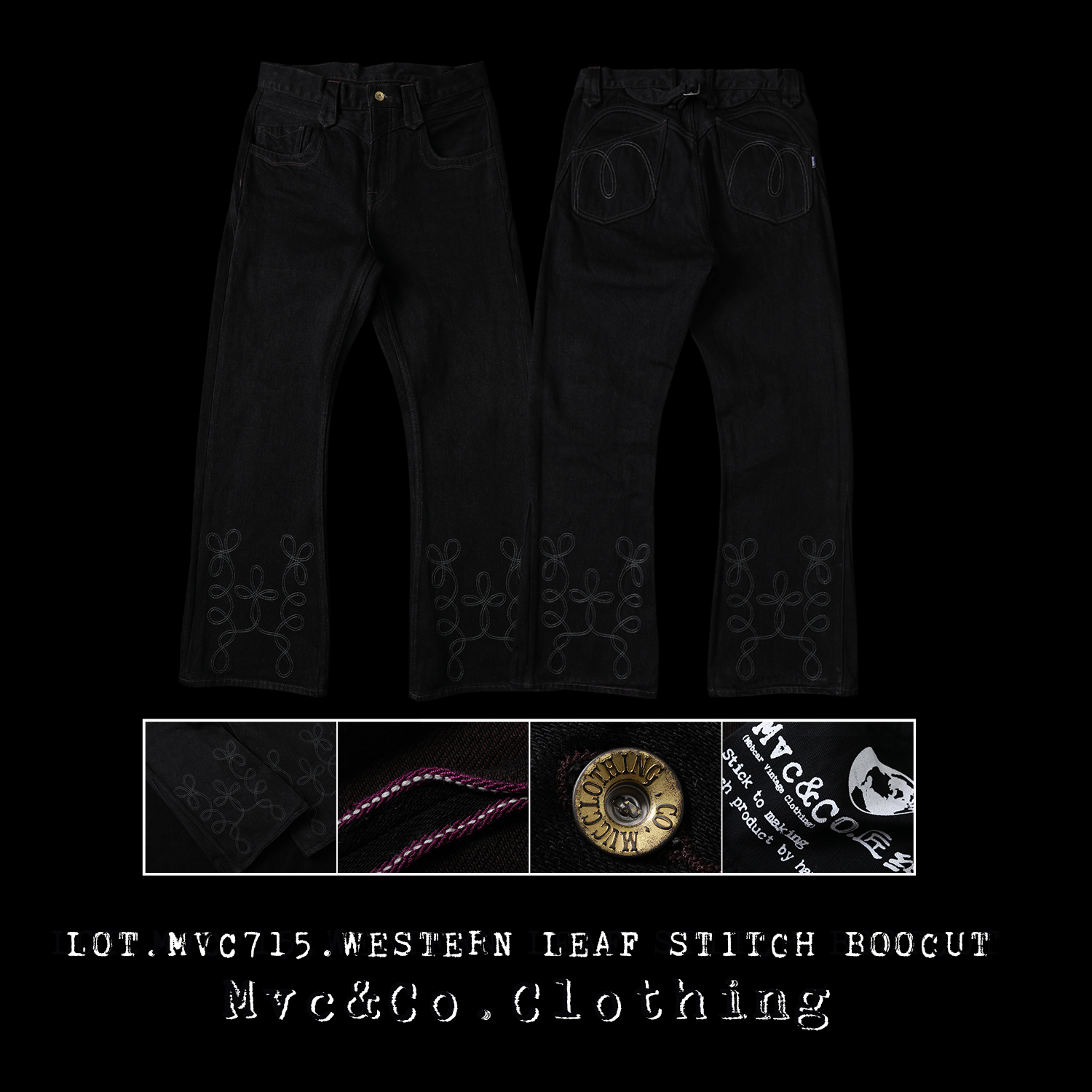 Mvc&Co.匠织LOT715赛洛纺18.5OZ绳染绣花赤耳丹宁707微喇叭牛仔裤