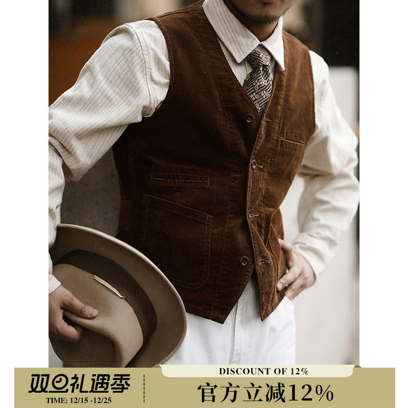 窄幅短宽灯芯绒常规马甲