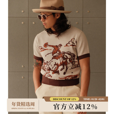 260G精梳棉高密针织衫西部系列牛仔骑马Rugged复古T恤MBBCAR窄幅