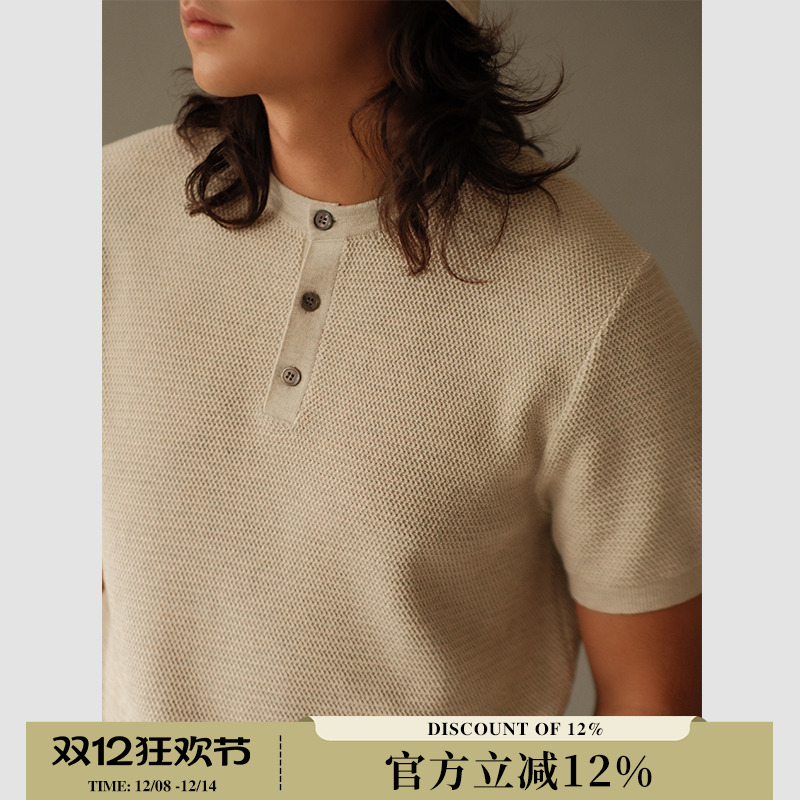 310G花卉镂空LP感美式复古老钱Rugged亨利领短袖针织衫MBBCAR窄幅