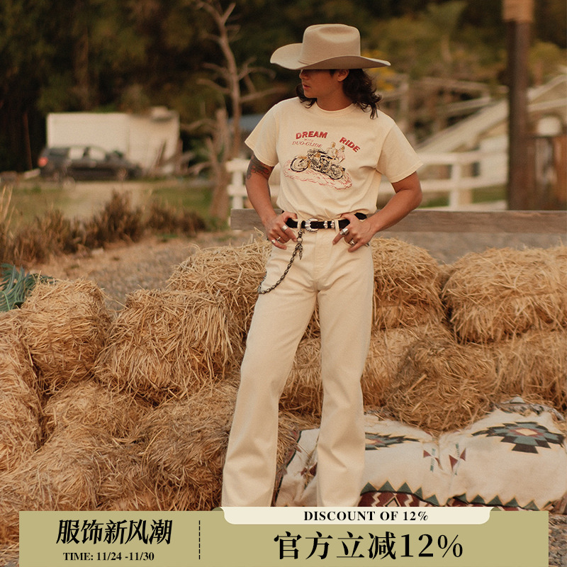 西游记系列11OZ棉籽壳白胚棉麻质感白龙马701直筒牛仔裤 MMC窄幅