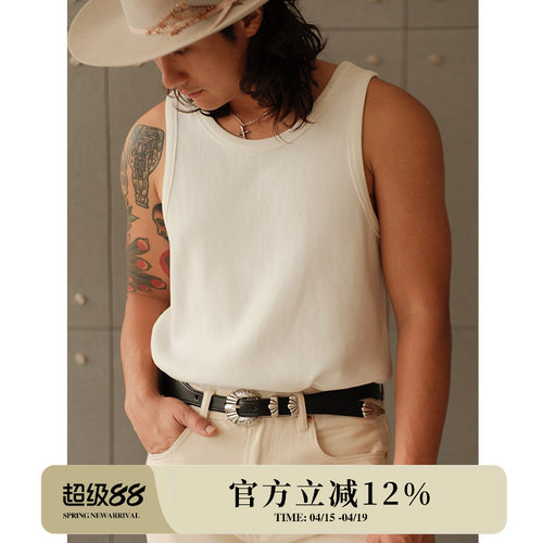 320G重磅水洗华夫格米白硬汉长纤维无袖背心马甲 MBBCAR窄幅