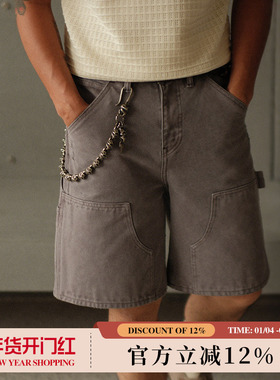 16OZ成衣套染紧密珠帆做旧水洗伐木工双膝工装短裤 MBBCAR窄幅
