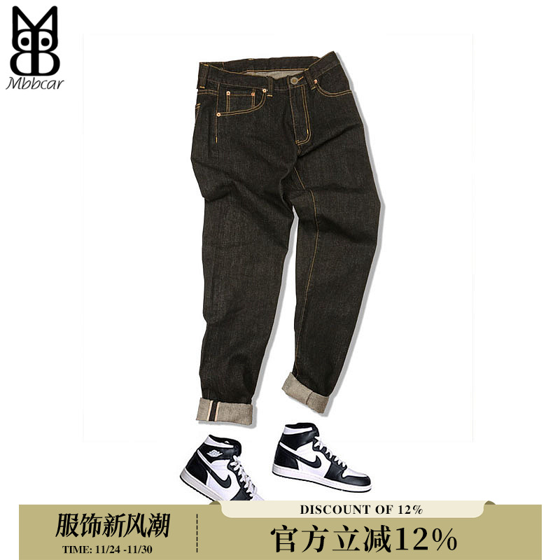 丹宁西海岸原宿未脱浆赤耳牛仔裤