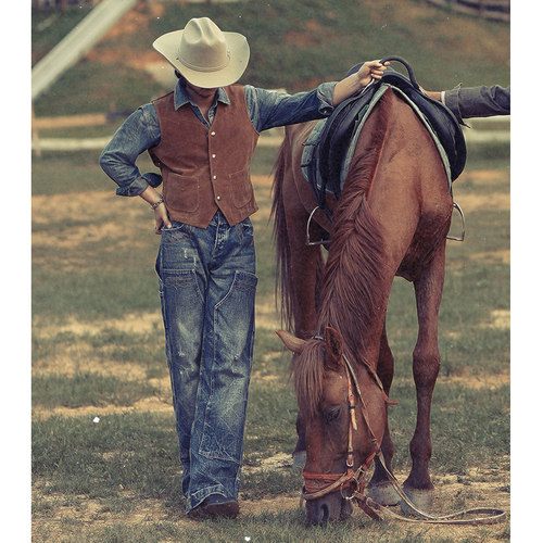 西部系列 双膝伐木工破坏水洗赤耳丹宁高腰阔腿工装裤 MBBCAR窄幅