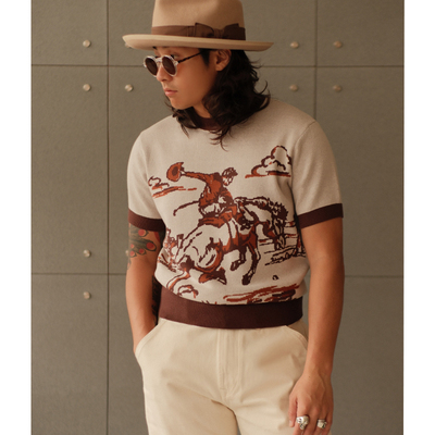 260G精梳棉高密针织衫西部系列牛仔骑马Rugged复古T恤MBBCAR窄幅