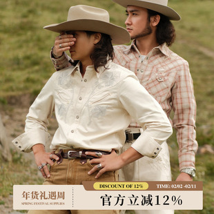 西部系列9.5OZ原棉胚布 沙漠蔷薇绣花音乐家白牛衬衫MBBCAR窄幅