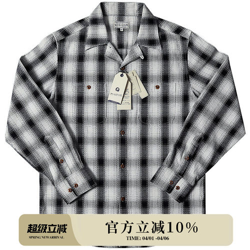 窄幅进口定织古巴领黑白格子衬衫