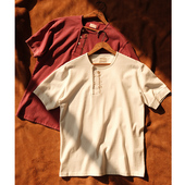 T恤 亨利领短袖 MBBCAR窄幅 240克花卉绣花斜门襟修身 西部系列