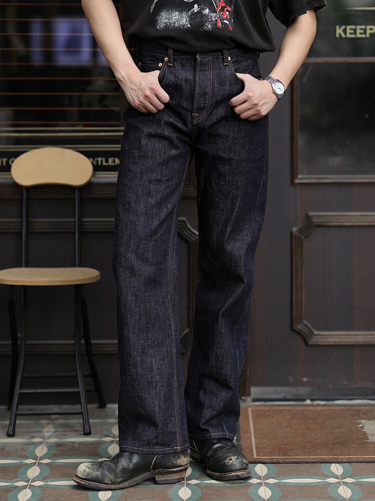 16.5OZ CATTLE BREEDING HIGH-END MENS RED-EARED DENIM JEANS MID HIGH WAIST SLIM STRAIGHT WIDE-LEG PANTS MBBCAR NARROW