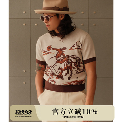 260G精梳棉高密针织衫西部系列牛仔骑马Rugged复古T恤MBBCAR窄幅