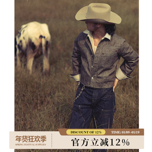 蛇穴系列硫化染卡其绿西部剪裁100J短宽赤耳丹宁骑士夹克 窄幅MMC