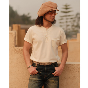 VTG系列240克全棉布袢扣斜口袋亨利领T恤 MBBCAR窄幅