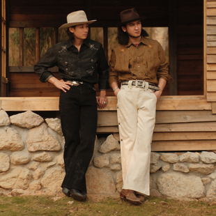 西部系列 纳什维尔9.8OZ斜纹黑丹宁酵洗绣花西部衬衫MBBCAR窄幅