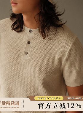 310G花卉镂空LP感美式复古老钱Rugged亨利领短袖针织衫MBBCAR窄幅