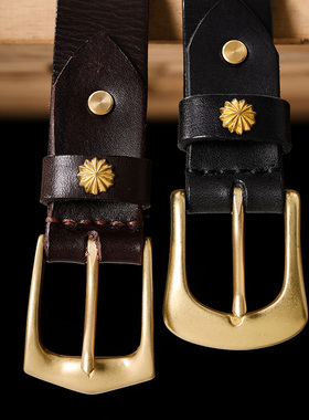 复古黄铜菊花手工意大利植鞣皮头层牛皮手工皮带MBBCAR柒名氏腰带