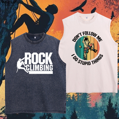 Rock Climbing攀岩运动周边水洗做旧背心男女复古大码坎肩上衣服