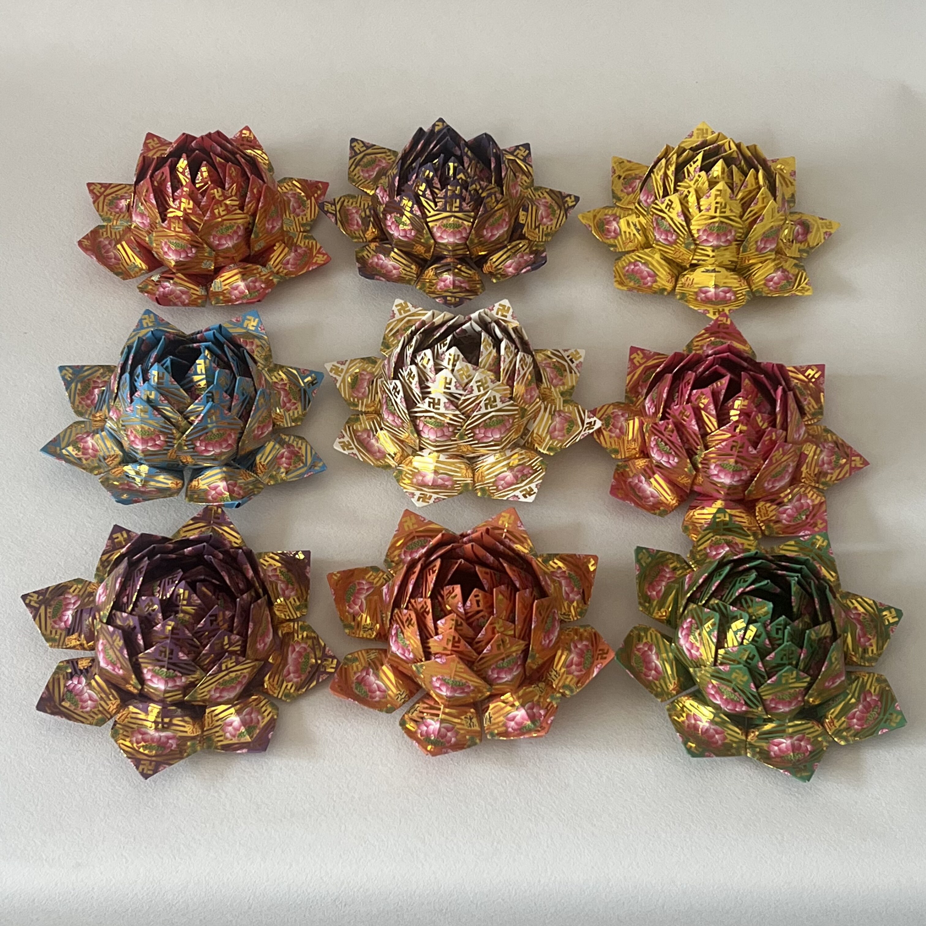 传统民俗用品国风手工折纸莲花折叠九色九朵生往蓮花成品图片