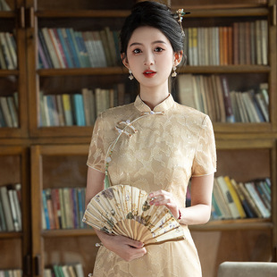 女子身材黄色送考飞黄腾达旗袍新款年轻款气质新中式国风长款旗袍