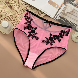内裤MPZ新款腰网纱女士内裤透气大码蕾丝黑色性感无痕包臀褛空花