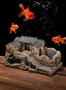 中式鱼缸摆件创意鱼虾躲避屋水族箱草缸造景装饰微景观古建筑模型