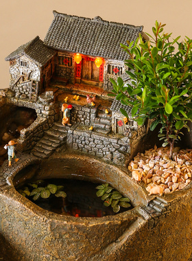 创意流水摆件循环水玄关永动客厅造景鱼缸禅意造景桌面装饰品复古