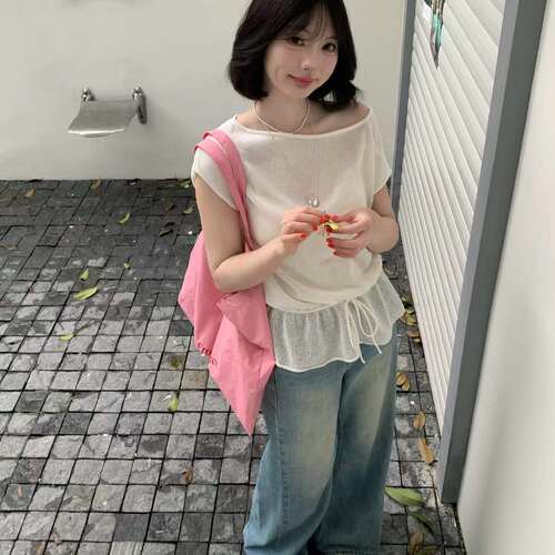 melon-上新夏日穿搭天花板抽绳网纱下摆设计清爽又显白小衫726617