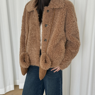 配手套 复古毛绒翻领宽松短外套 W3382 冬上新法式 M.S
