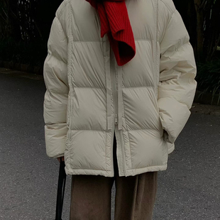 L.Zenru-冬上新奶油色系撞色线迹设计休闲保暖羽绒服外套9133