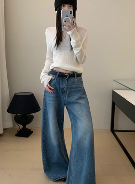 TABLE-高腰百搭显瘦阔腿裤时尚潮流复古休闲简约牛仔裤9237-秋款